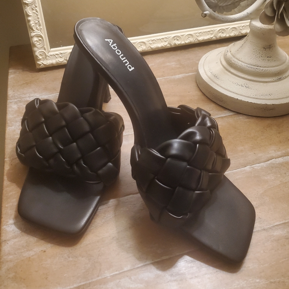 Abound Black Woven Heeled Mules Size 9